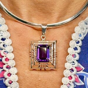Handmade Navajo Sterling Silver Amulet With 30 Carat Amethyst